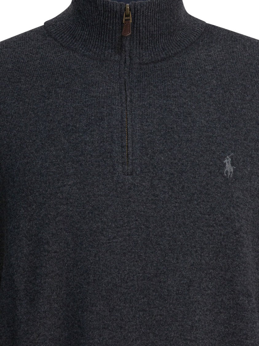 Polo Ralph Lauren Textured Quarter-Zip Sweater In Charcoal Wool