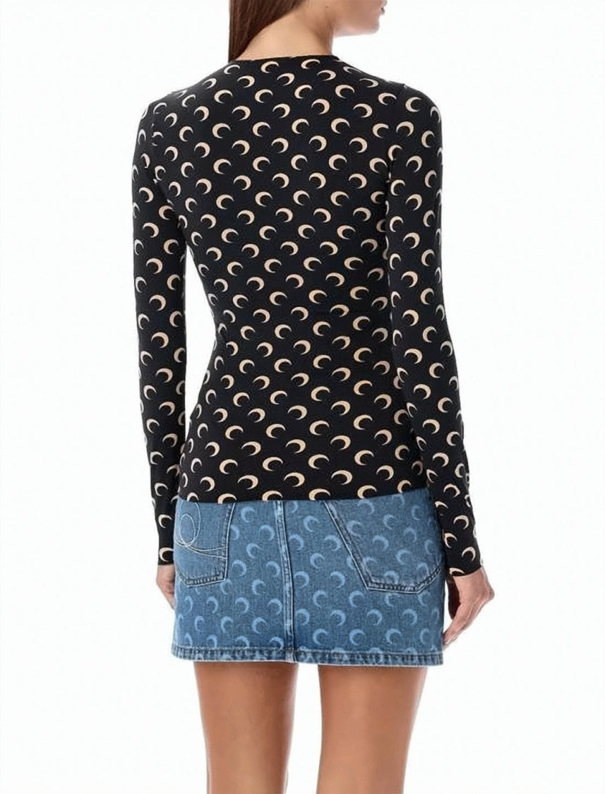 Marine Serre Crescent Moon Print Long Sleeve Top