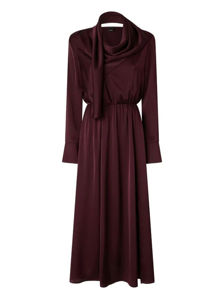 Pinko Midi Dress With Draped Neckline And Gathered Waist