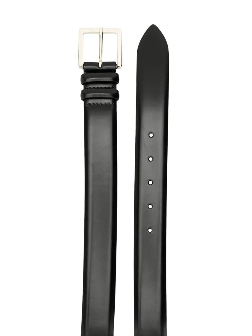 Orciani Polished Black Belt With Design And Silver Buckle