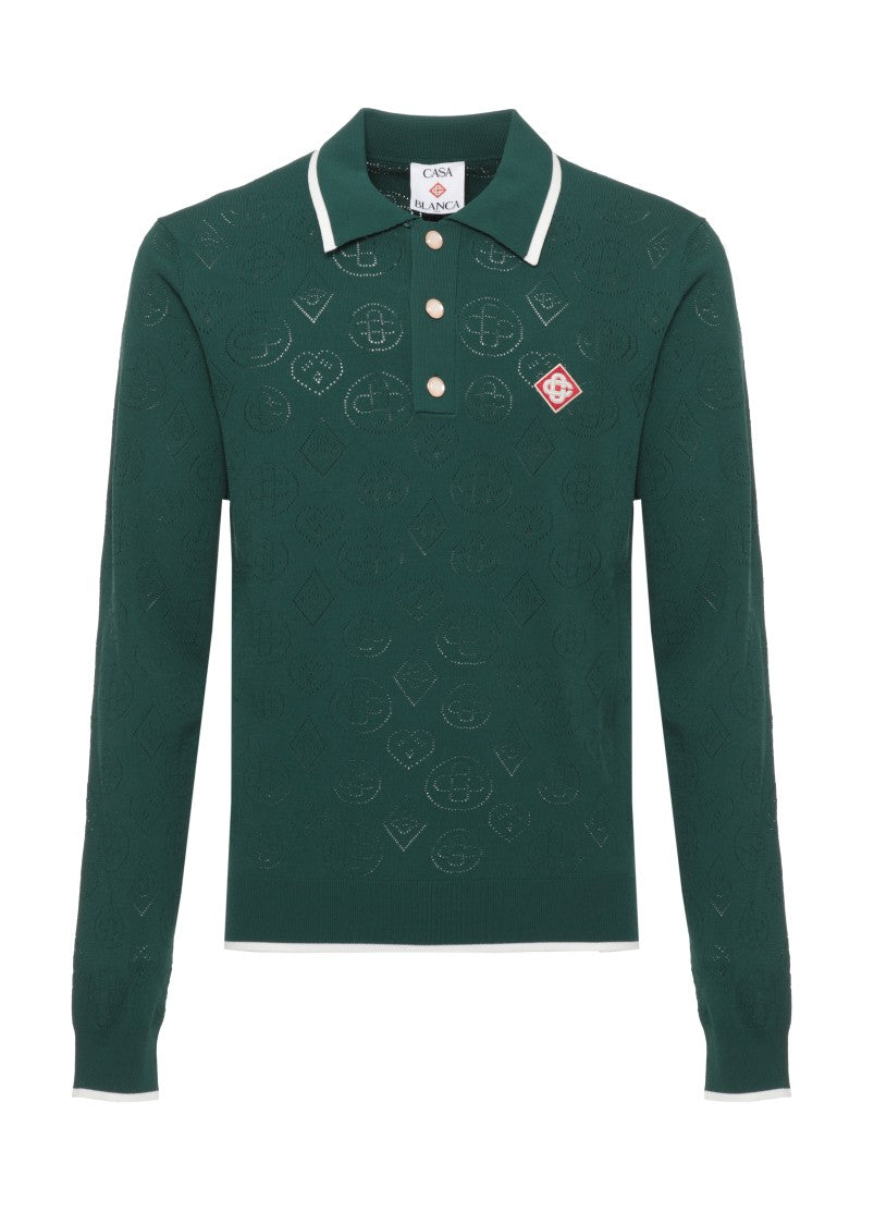 Casablanca Green Long-Sleeve Wool Polo Shirt