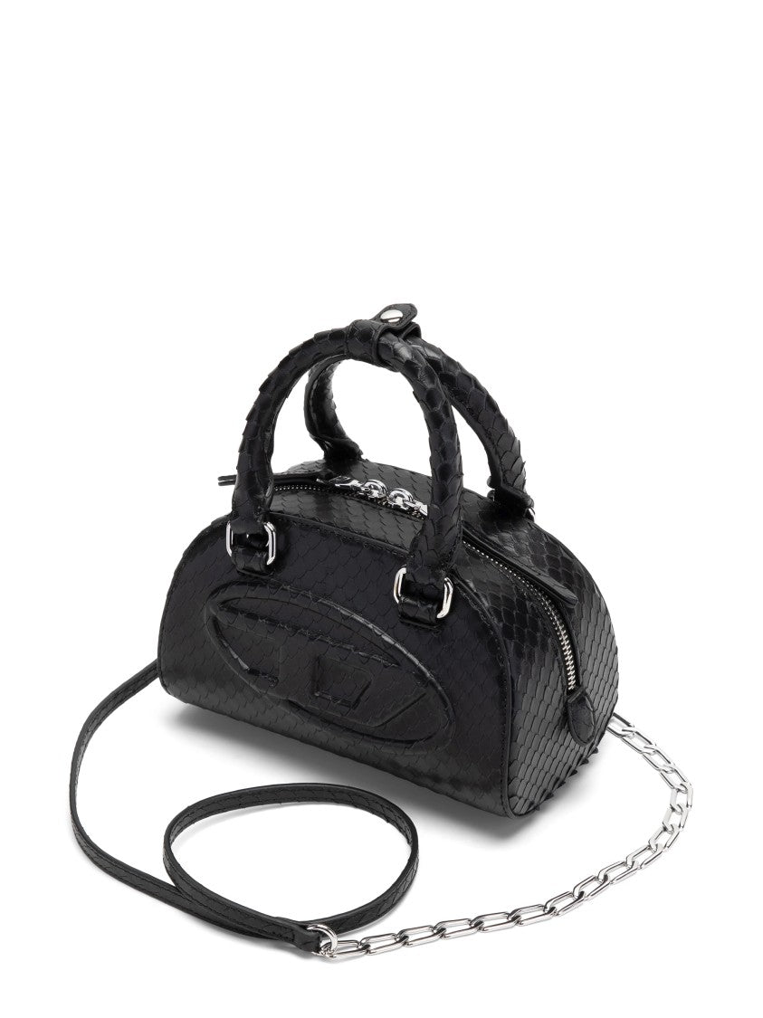 Diesel Textured Black Dome Crossbody Bag With Zipper Closure