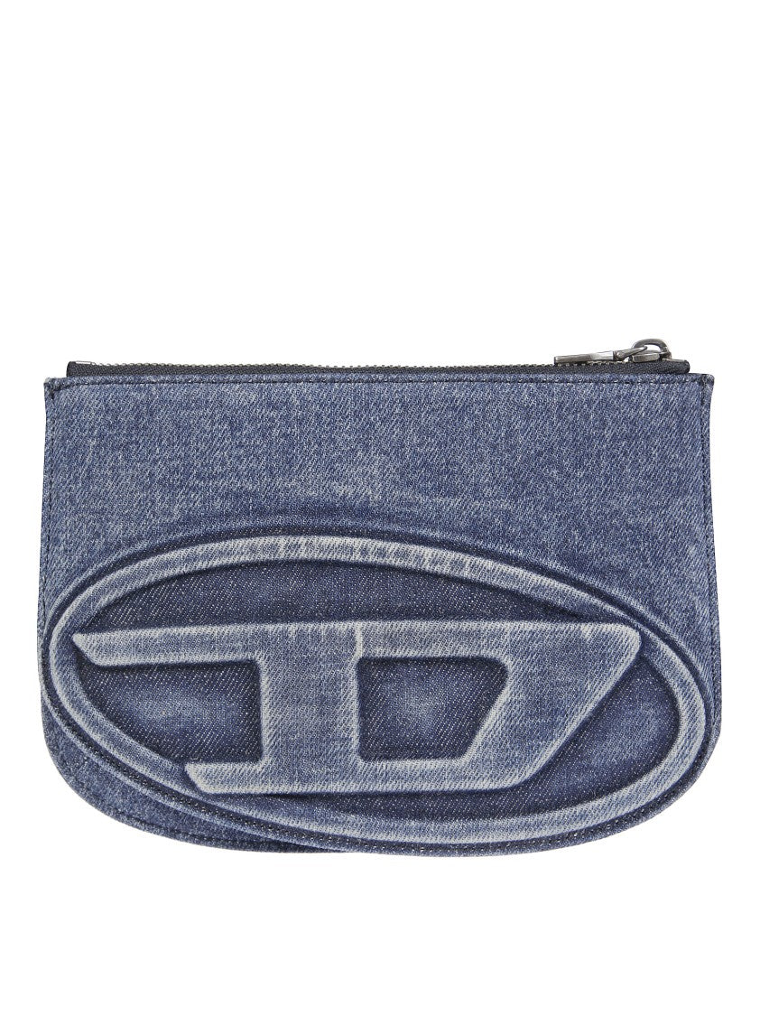 Diesel Denim Textured Shoulder Bag With Embossed Logo