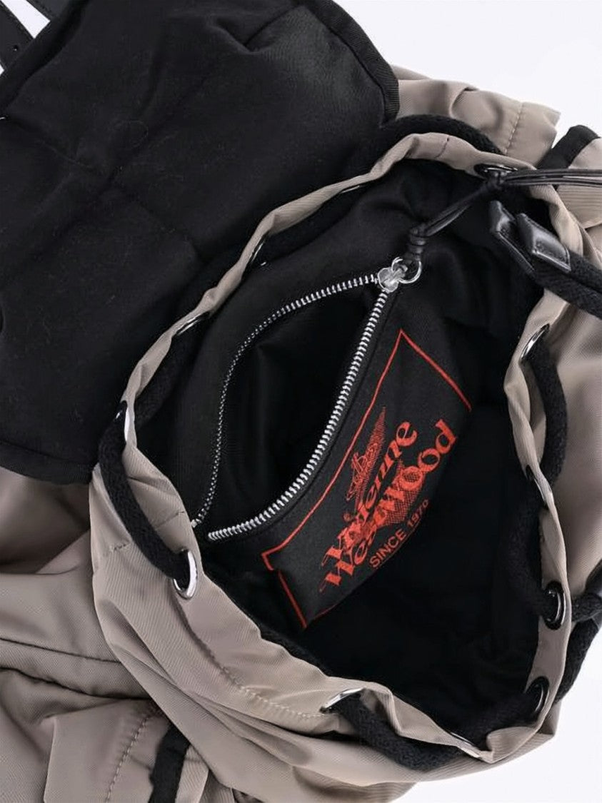 Vivienne Westwood Functional Black Canvas Backpack With Flap Top