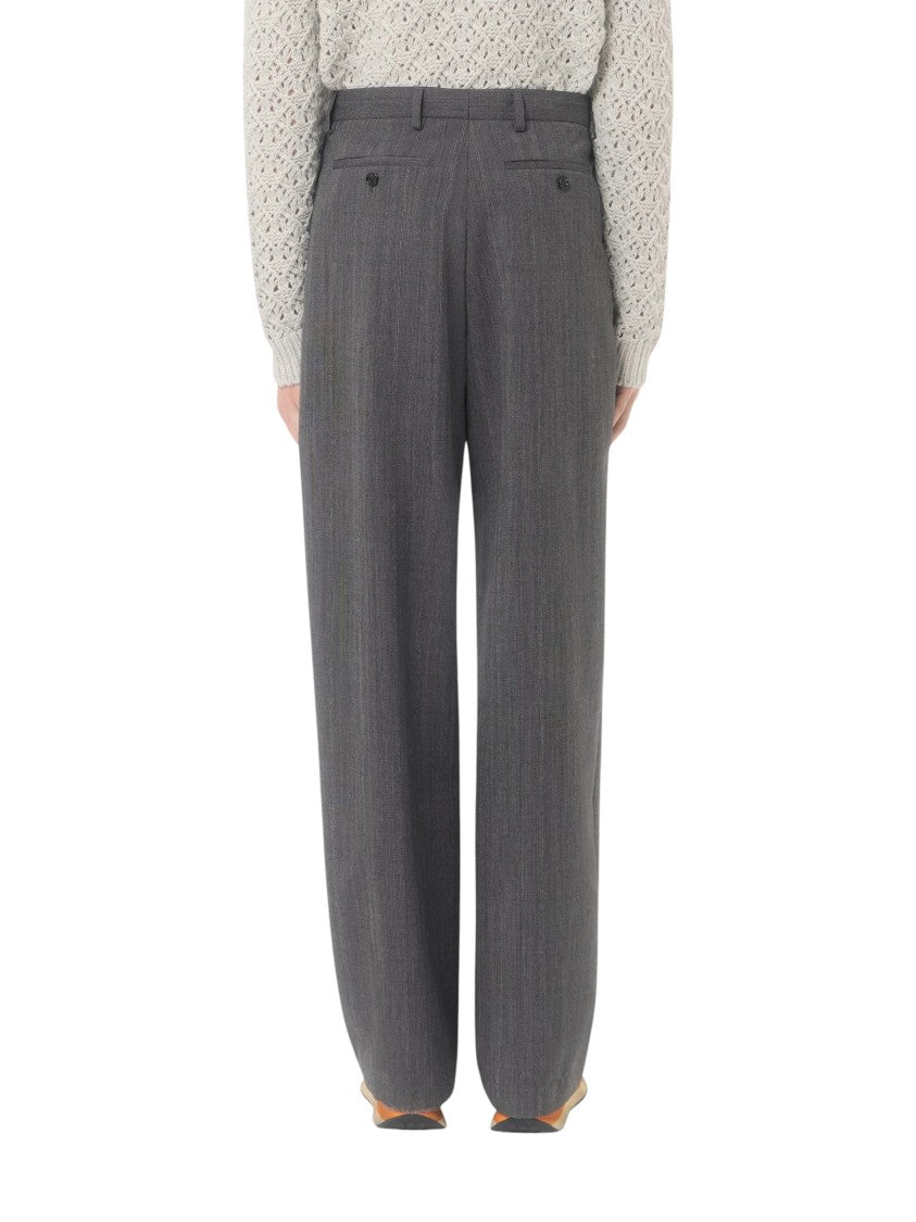 Valentino Pinstripe Wool Trousers With Front Pleats And Concealed Closure