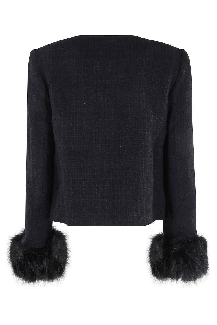 Self-Portrait Black Boucle Fur Cuff Jacket