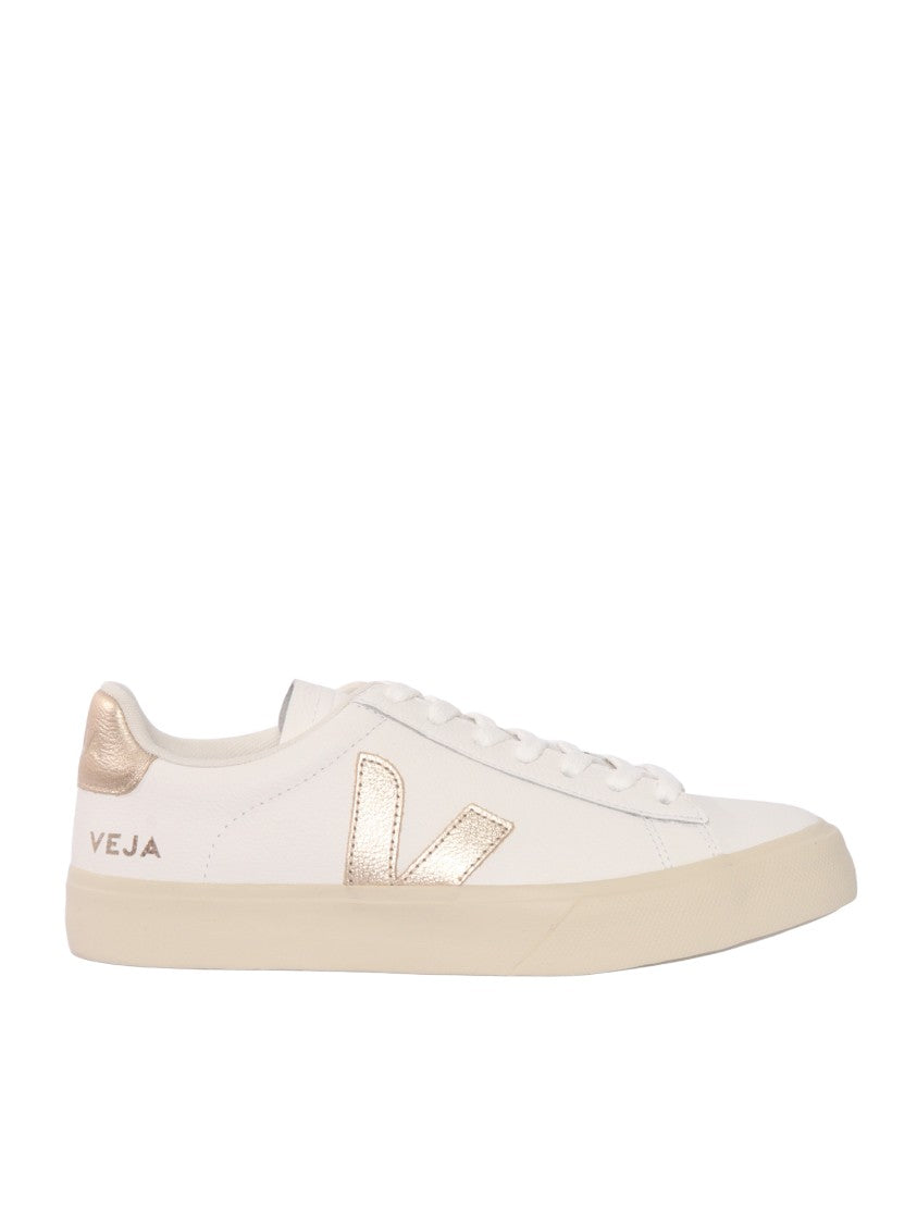 Veja White Campo Metallic Accent Leather Sneakers