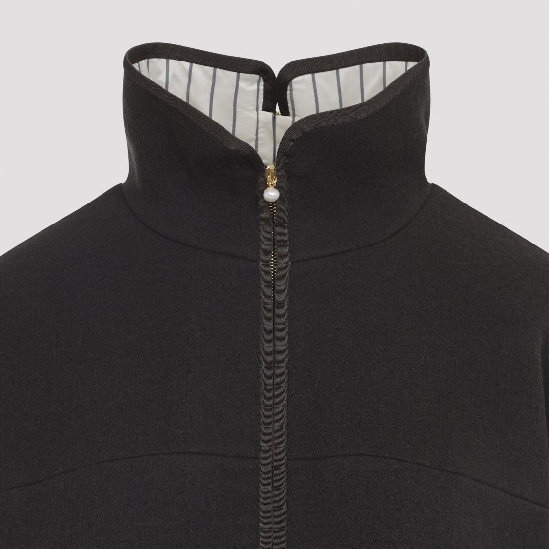 Carven Black Wool Jacket With High Stand Collar And Front Zipper Closure