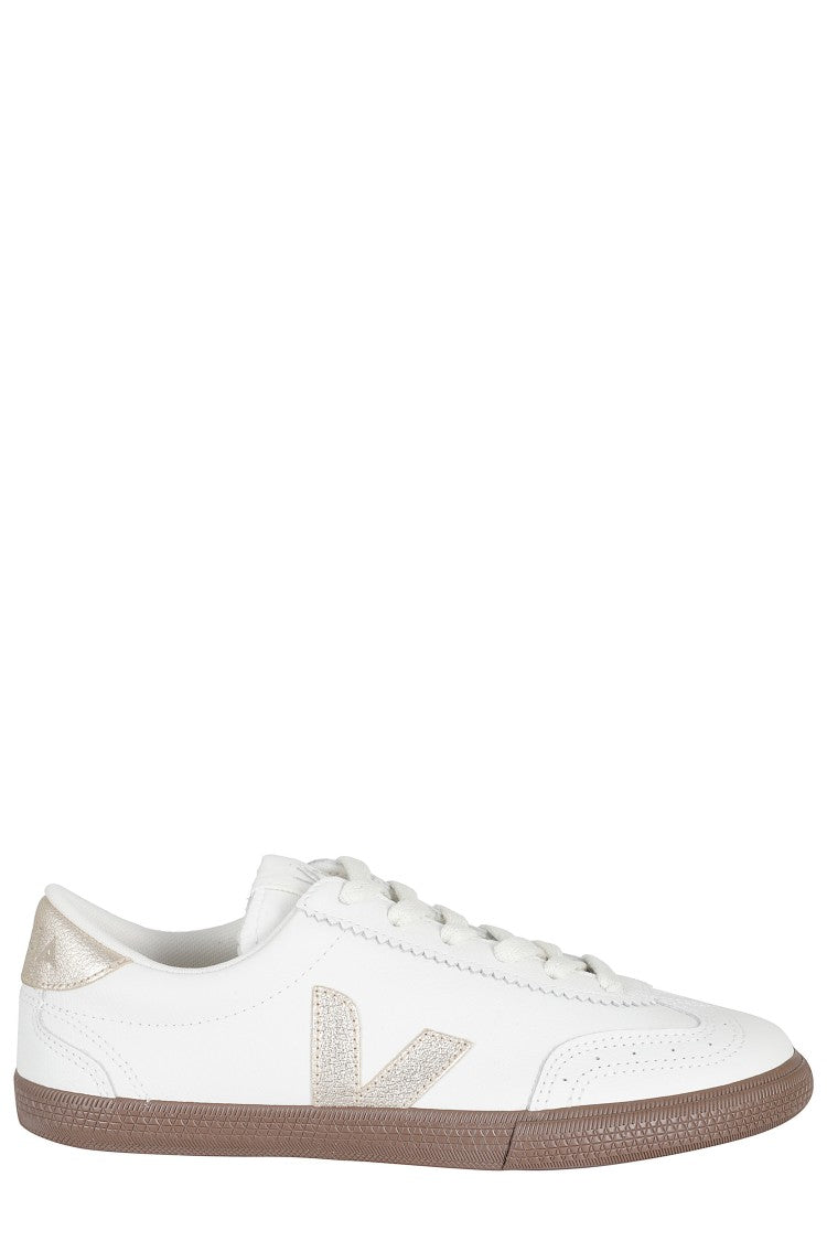 Veja White Volley Ot Gold-Logo Leather Sneakers