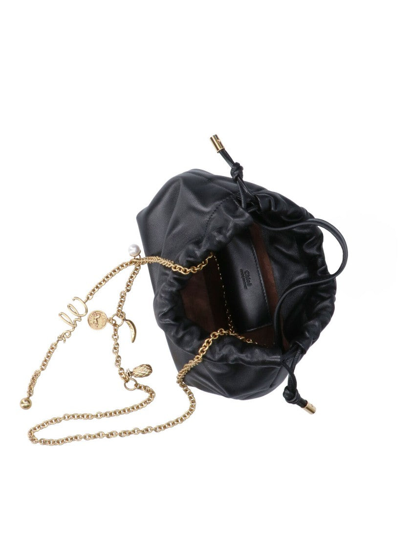Chloé Icons Drawstring Chain Strap Black Nappa Leather Shoulder Bag