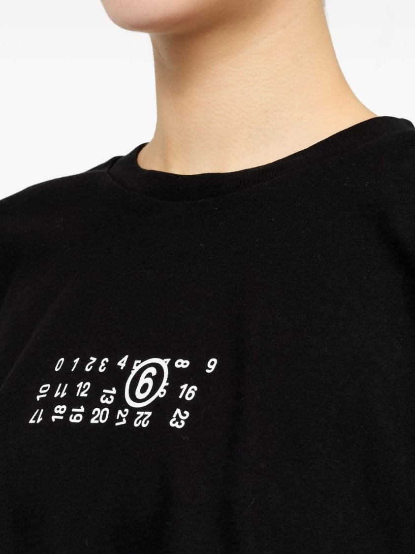 Mm6 By Maison Margiela Black Cropped Graphic Print T-Shirt