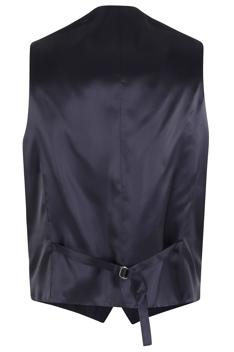 Luigi Bianchi Blue Ceremonial Darts Welt Pockets Wool-Blend Vest