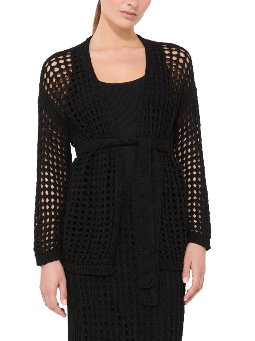Max Mara Open-Knit Black Cardigan With Matching Knit Belt