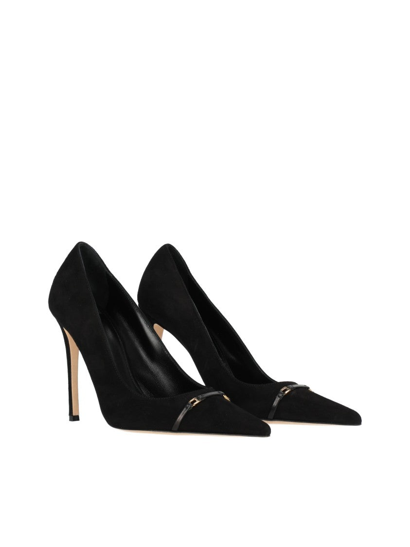 Elisabetta Franchi Pointed-Toe Black High-Heeled Pumps With Metallic Accent