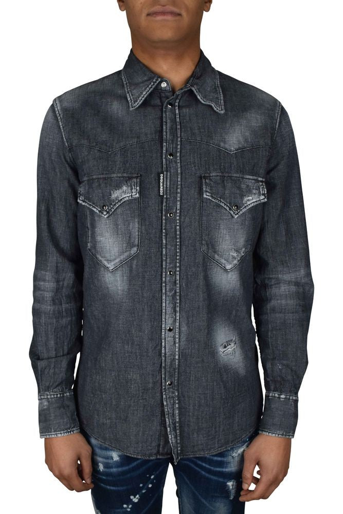 Dsquared2 Black Cotton Denim New Western Shirt