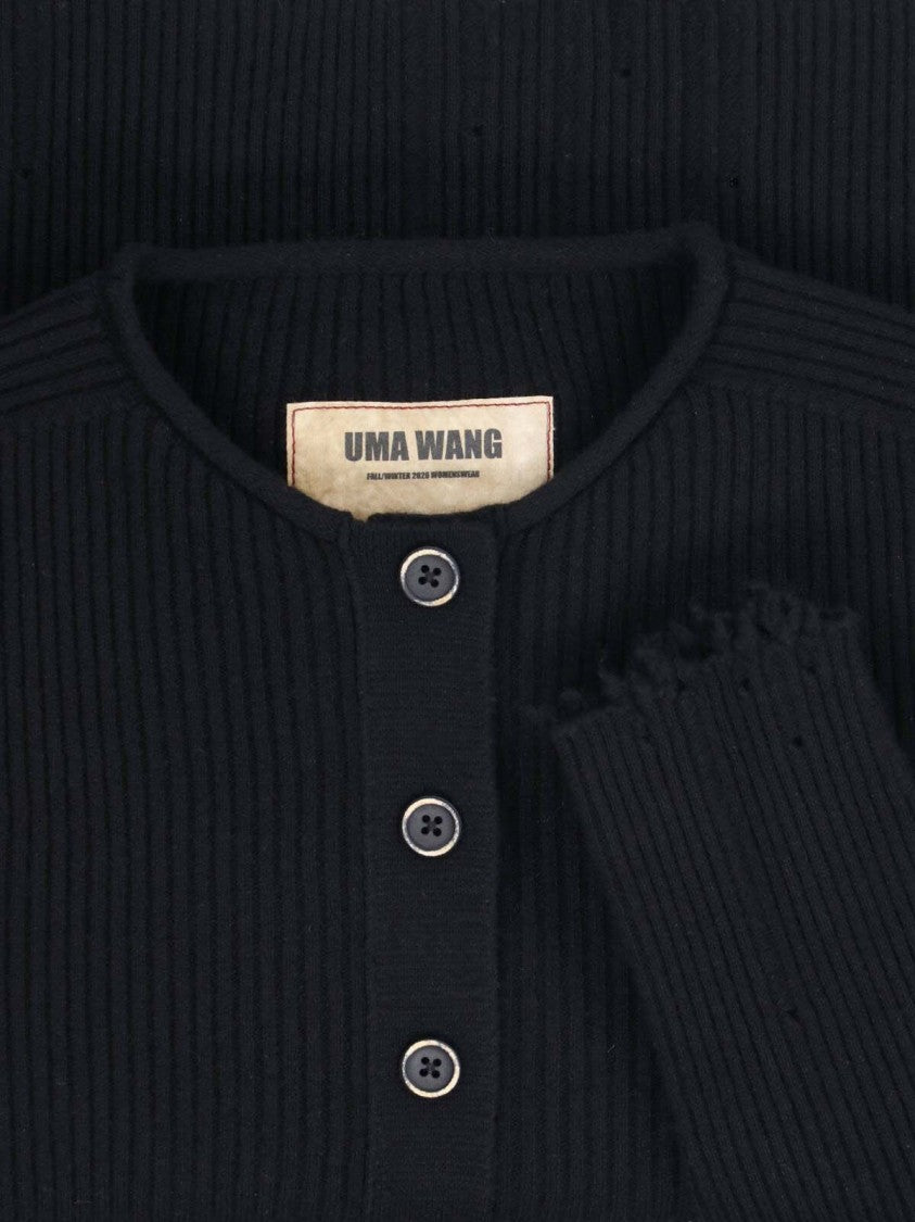 Uma Wang Ribbed Cashmere Sweater With Button-Up Front And Distressed Finish