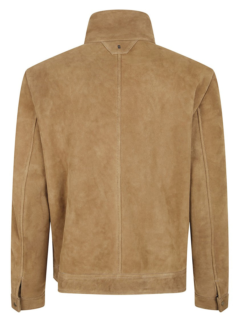 Salvatore Santoro Brown Suede Jacket With Plush Shearling Lining And Front Zip Closure