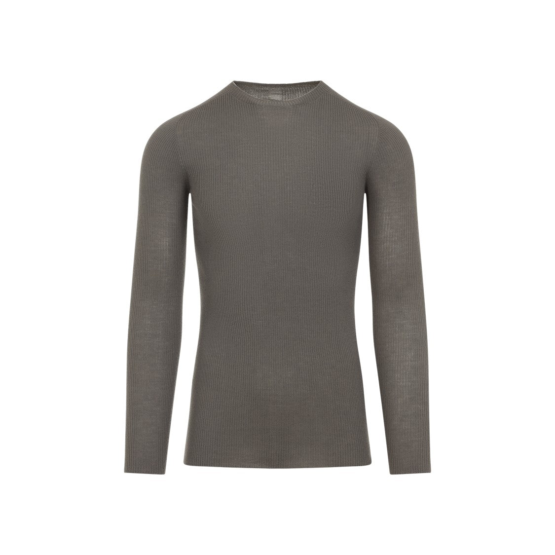 Rick Owens Dust Grey Wool Ribbed Round Neck Pullover
