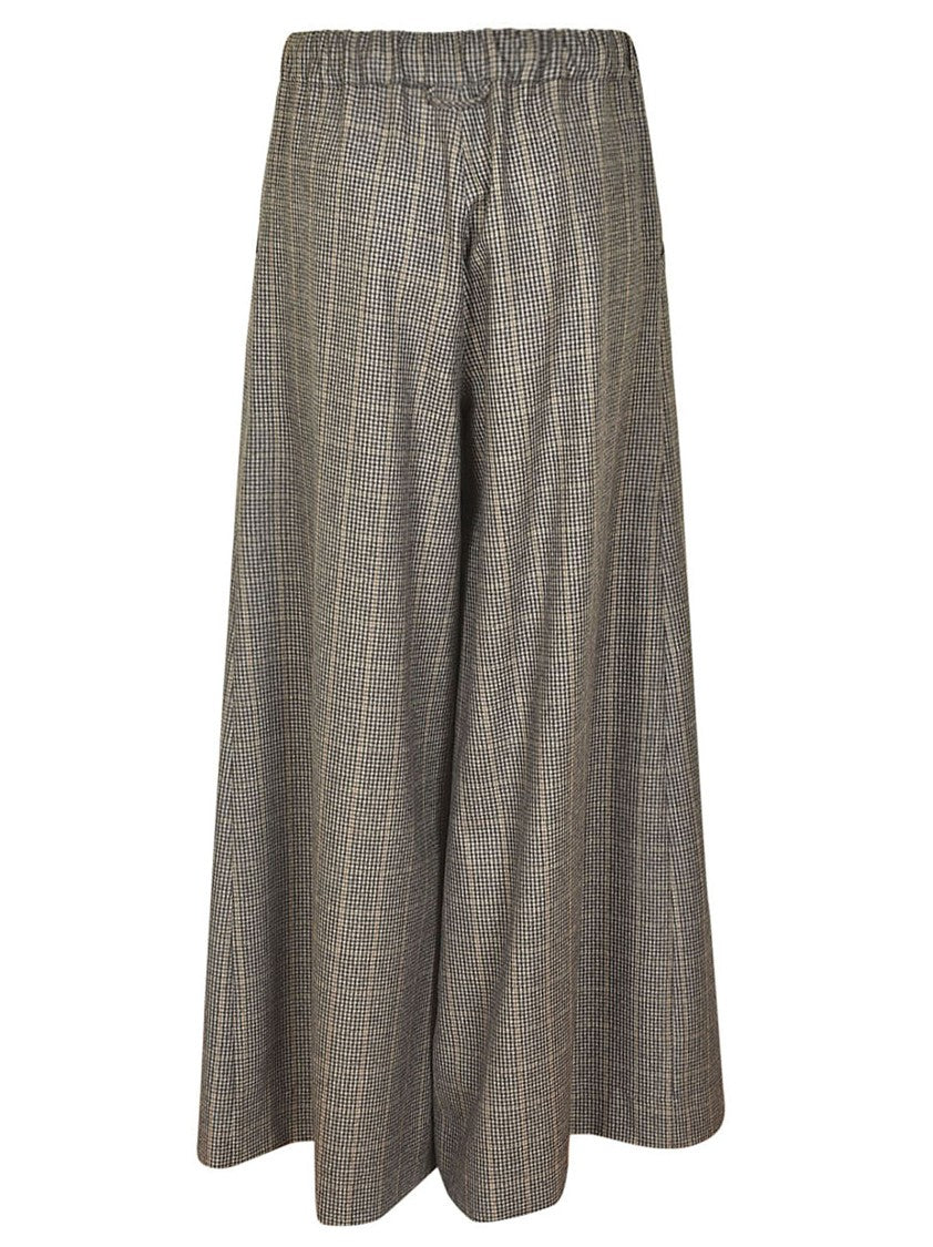Barbara Tani Wide-Leg Wool Trousers With Classic Check Pattern
