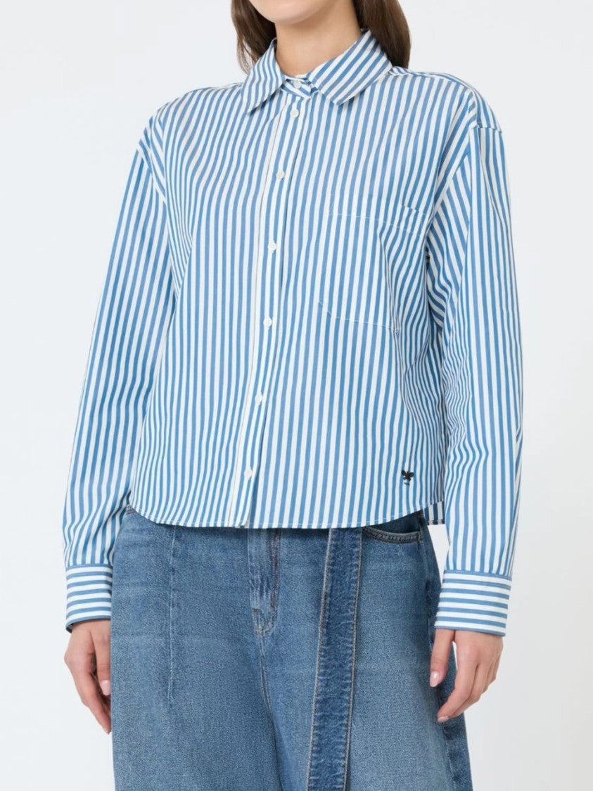 Weekend Cropped Button-Up Shirt With Vertical Stripes And Relaxed Fit