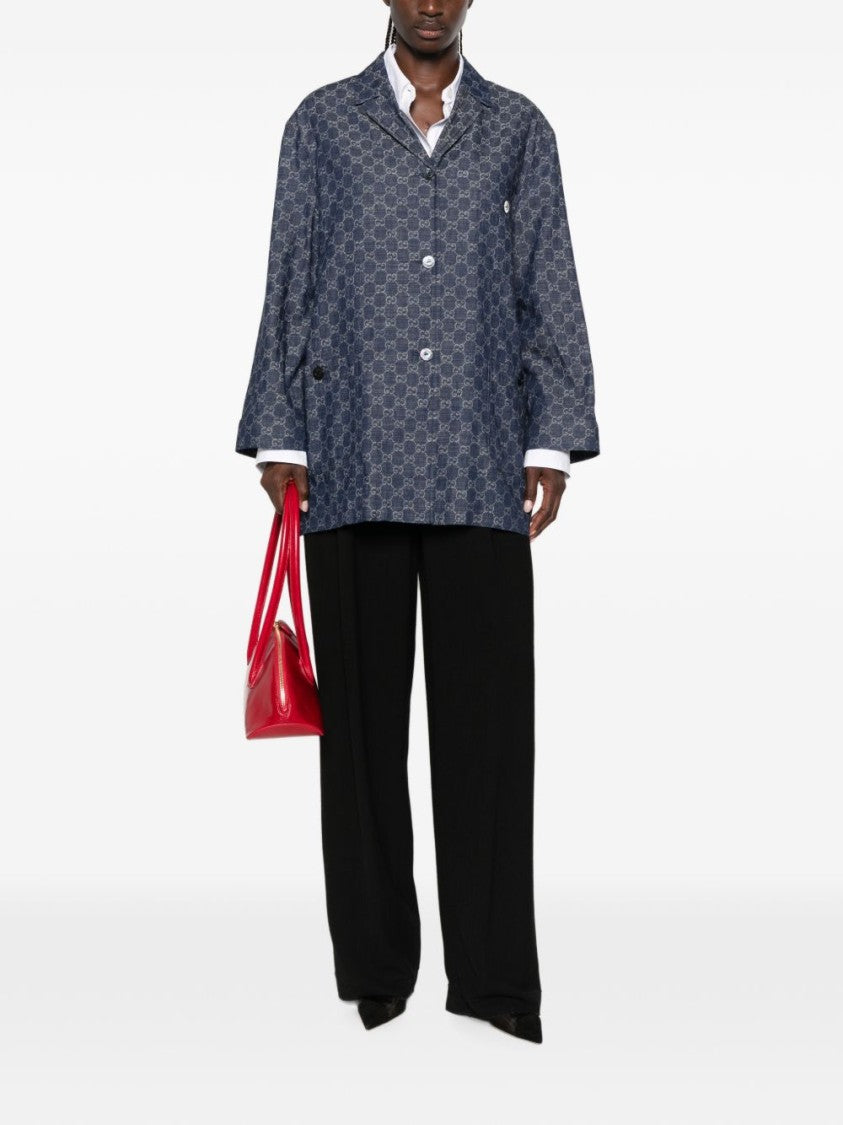 Gucci Boxy Monogram Blue Cotton Shirt