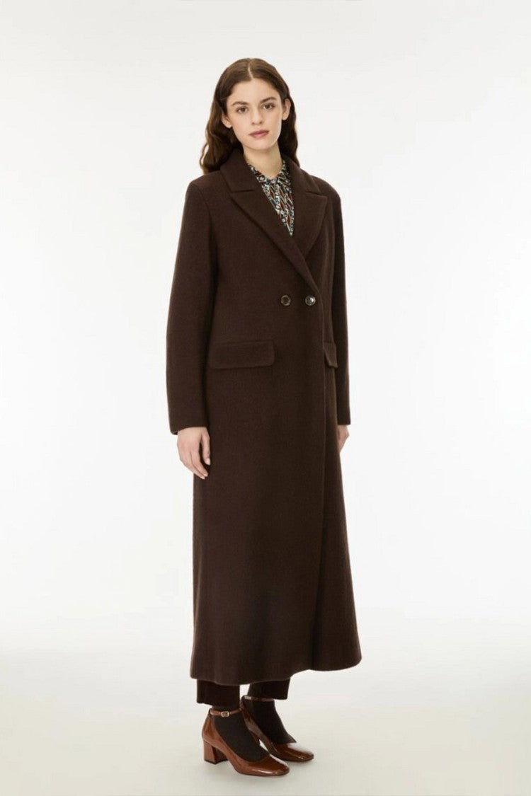 I Blues Dark Brown Double-Breasted Long Coat