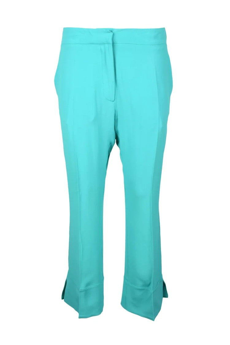 Semi Couture Cropped Aqua Green Trousers With Flared Hem And Side Slits