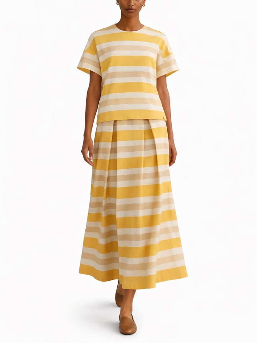 Herno Mustard Beige Pleated Maxi Skirt
