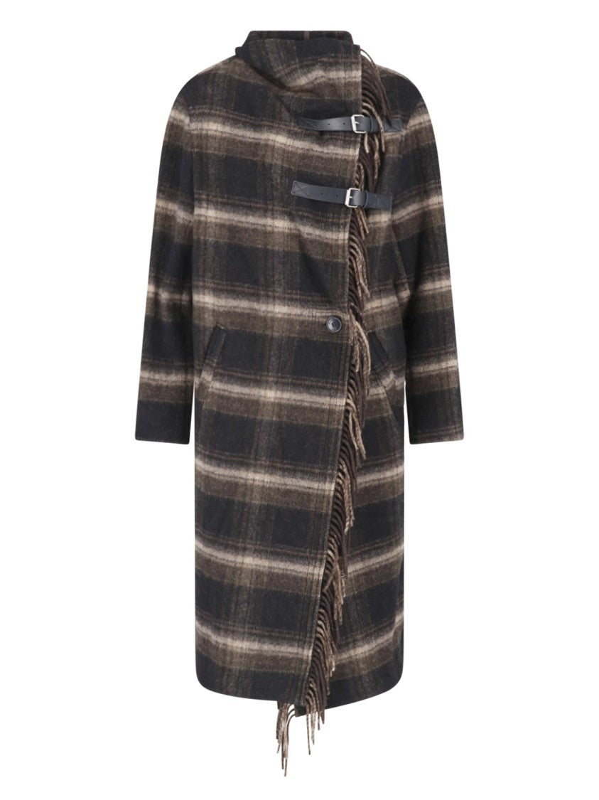 Isabel Marant Étoile Plaid Wool Blend Gihan Coat With Fringe Detail