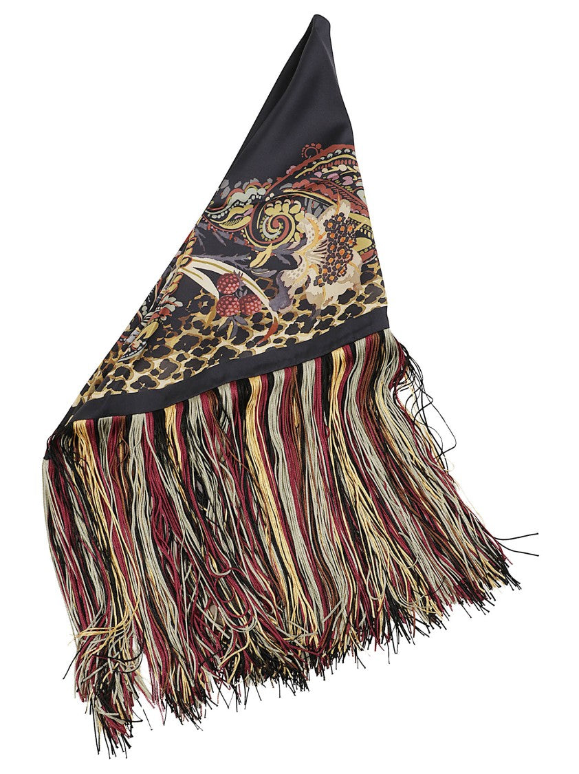 Etro Square Silk Scarf With Rich Paisley And Leopard Print Design
