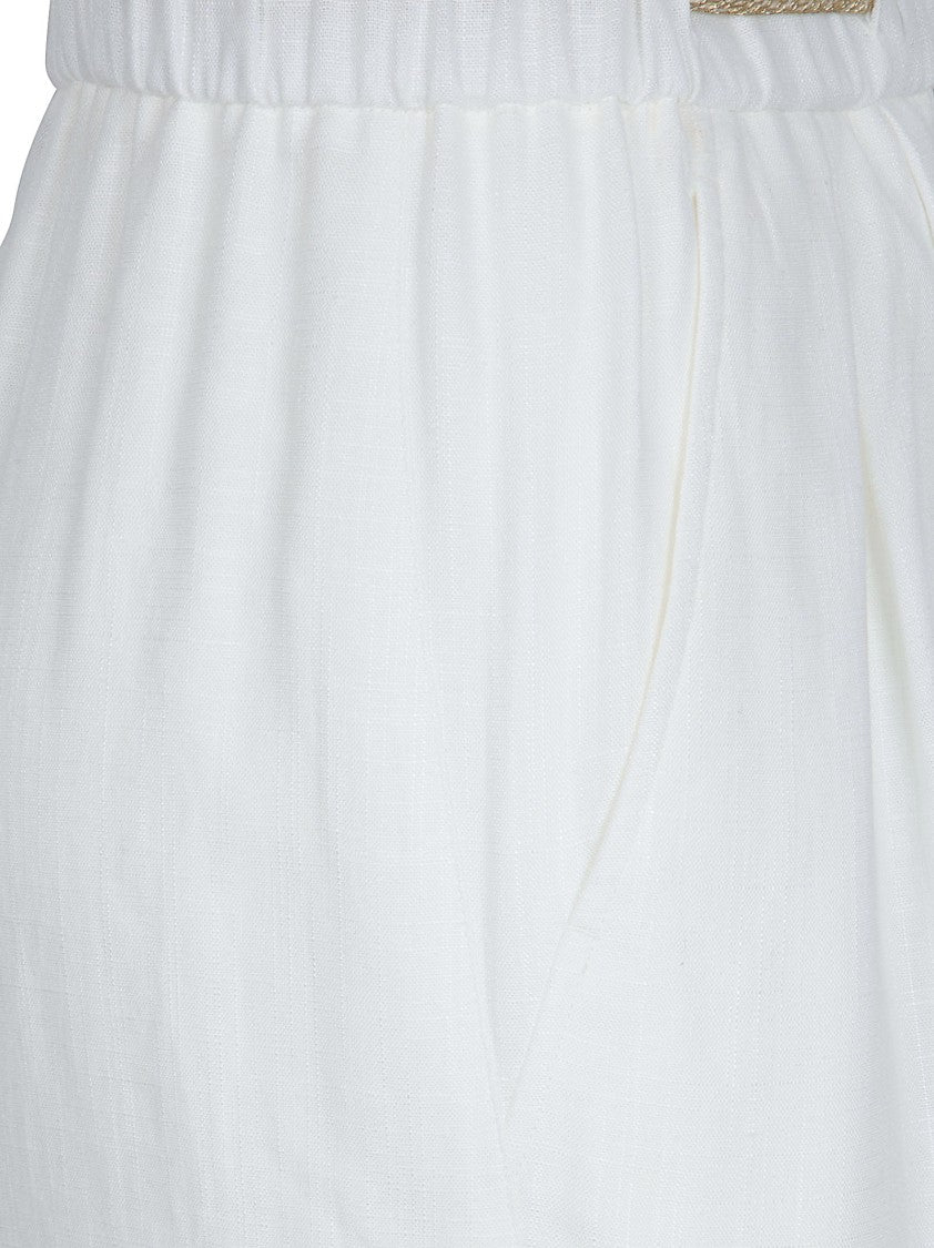 Herno Relaxed Fit White Trousers With Elastic Waistband And Metallic Accents