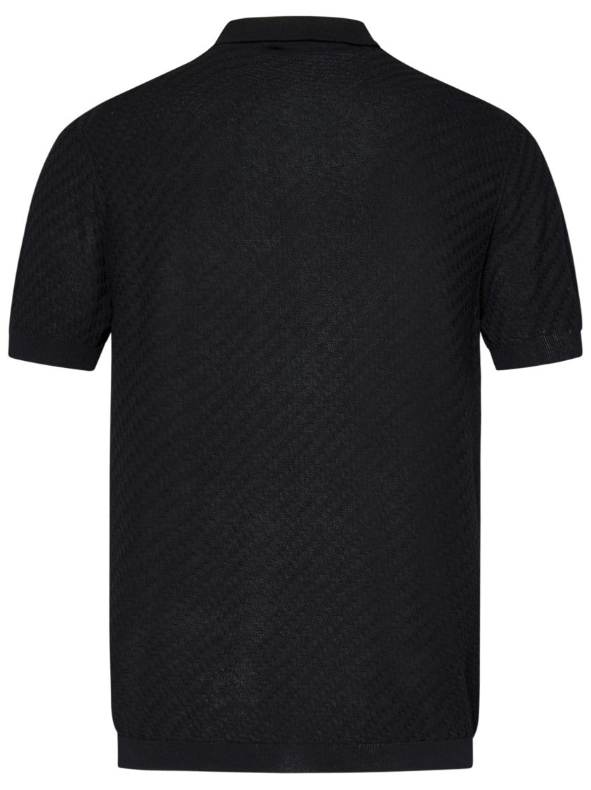 Low Brand Short-Sleeved Black Polo Shirt With Textured Fabric