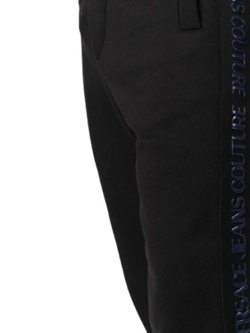 Versace Jeans Couture Tapered Fit Black Jogger Pants With Ribbed Cuffs And Branded Detail