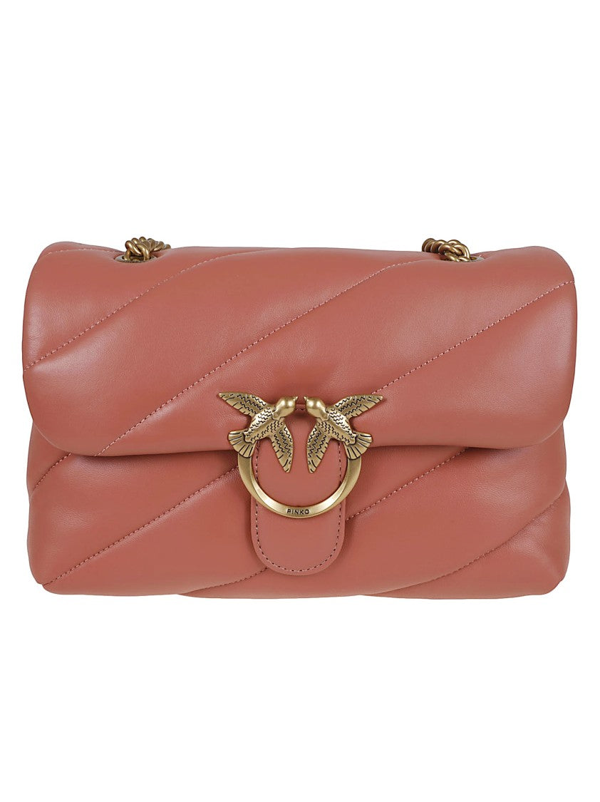 Pinko Quilted Calfskin Shoulder Bag With Logo Buckle Detail