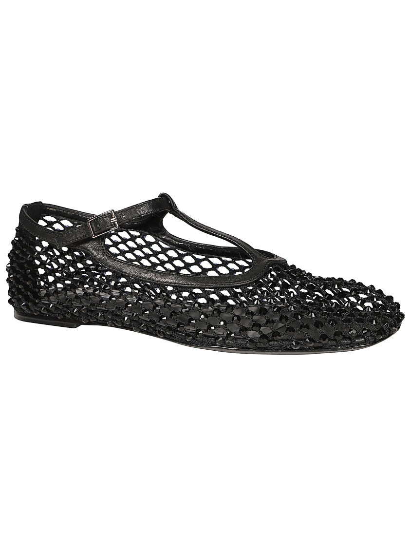 Strategia Rhinestone-Embellished T-Strap Flats With Leather Accents