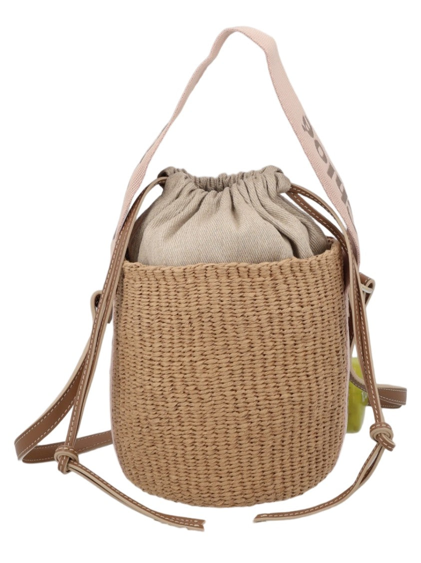 Chloé Woven Paper Bucket Bag With Drawstring Closure And Adjustable Strap