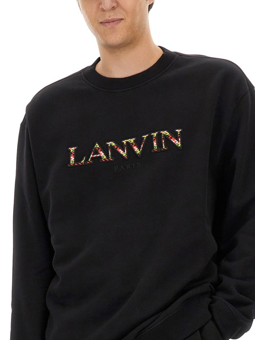 Lanvin Black Regular-Fit Cotton Sweatshirt With Bold Logo