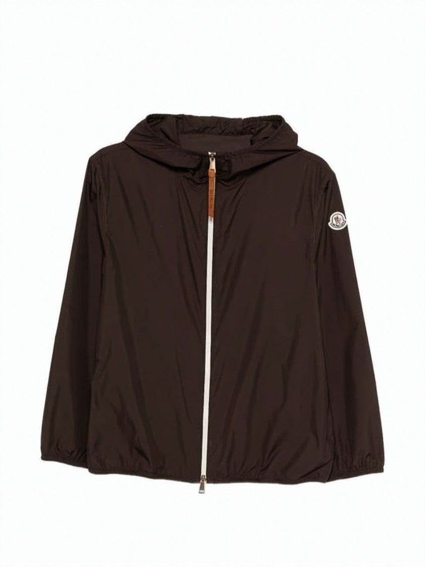 Moncler Lightweight Brown Polyester Jacket With Hood And Minimalist Design