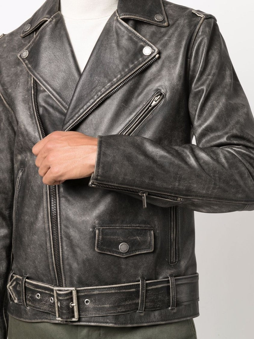 Golden Goose Golden Chiodo Distressed Bull Leather Jacket