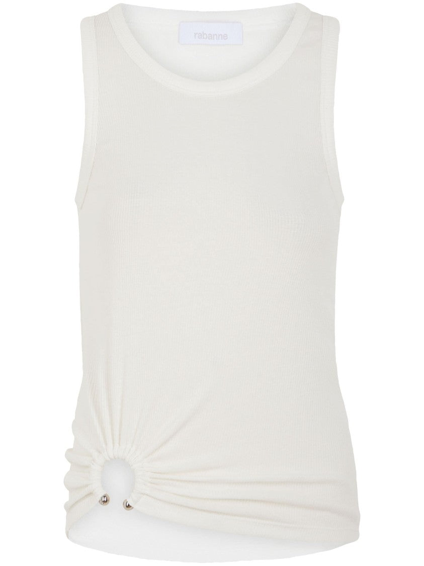 Rabanne White Ribbed Tank Top With Side Detail