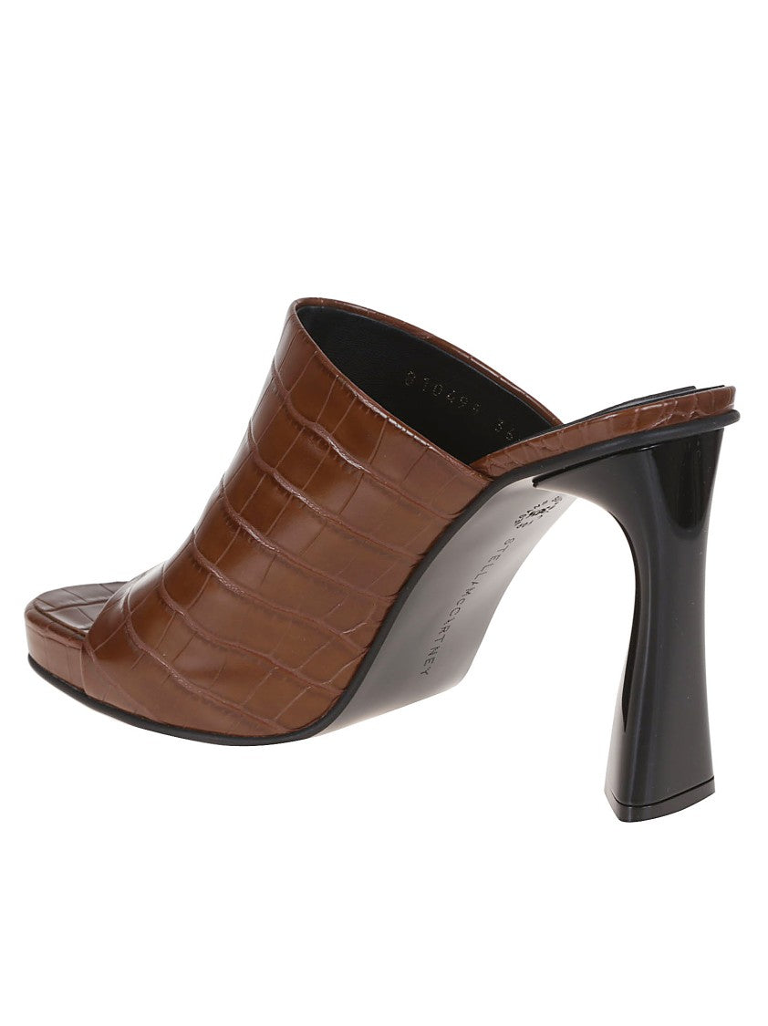 Stella Mccartney Tan Leather Crocodile Print High Heel Clogs