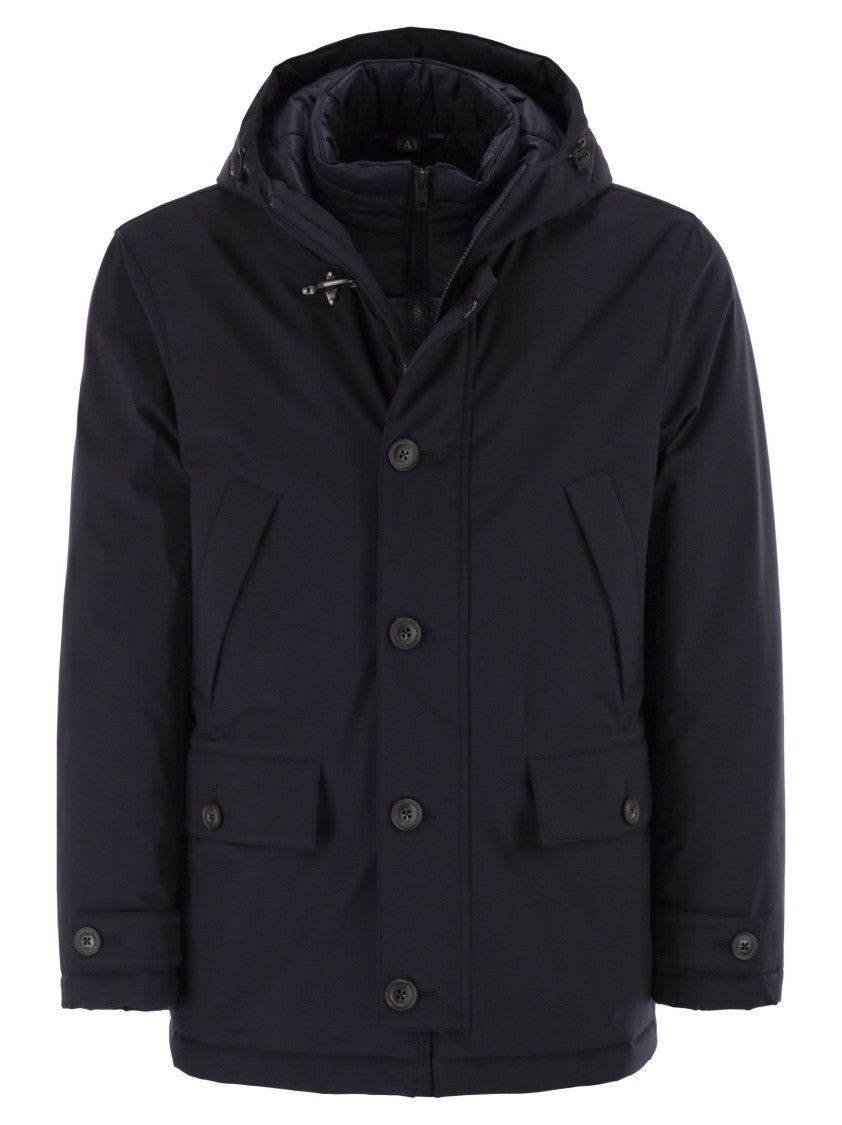 Fay Short Parka In Technical Gabardine