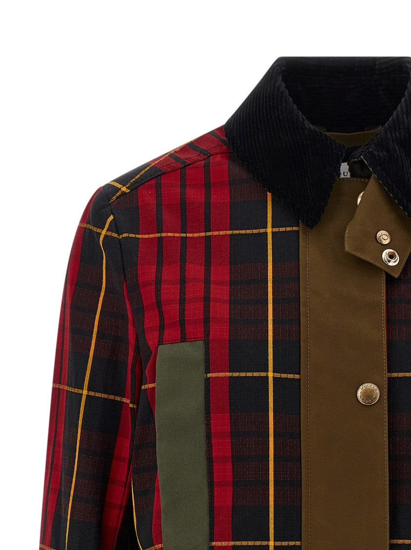 Mcqueen Patchwork Waxed Cotton Jacket With Tartan Panels