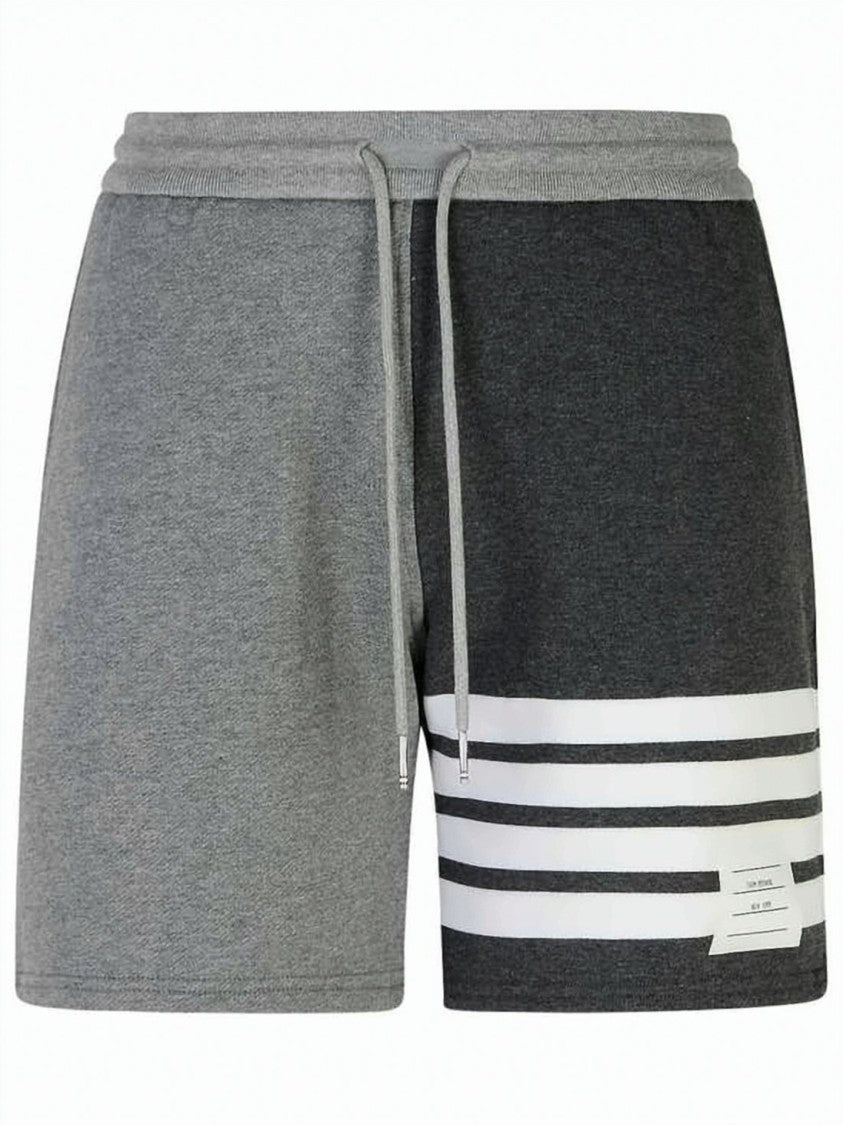 Thom Browne Two-Tone Lightweight Cotton Shorts With Drawstring Waistband