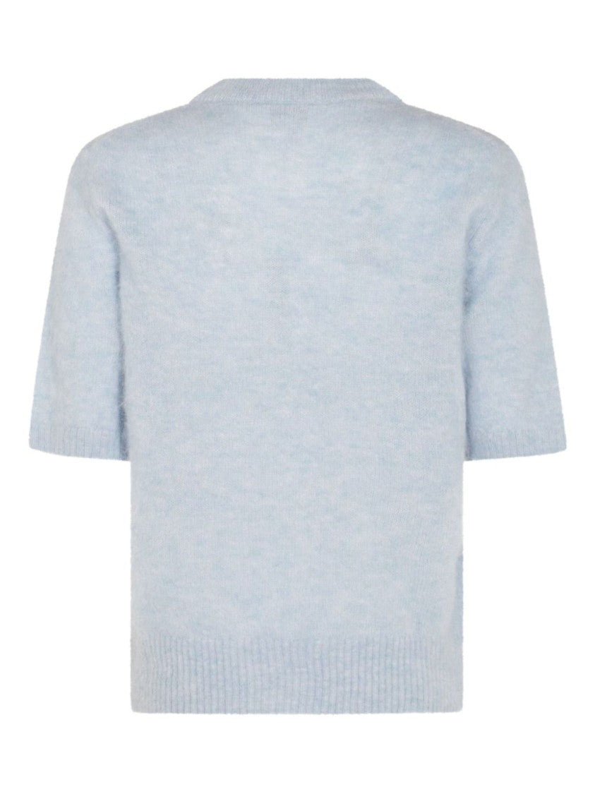 Ganni Light Blue Alpaca Logo Sweater With Embroidered Design
