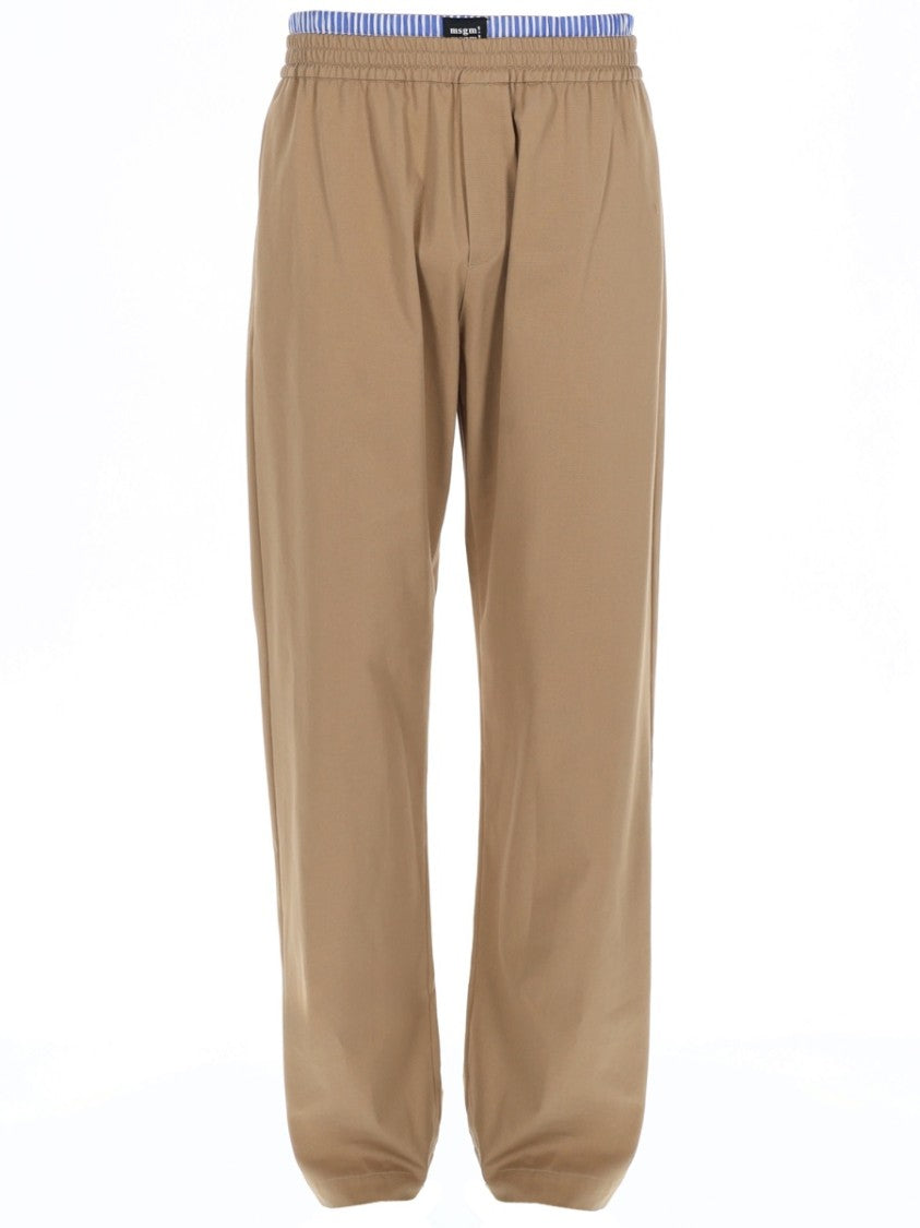 Msgm Double Elastic Cotton Straight-Leg Pants