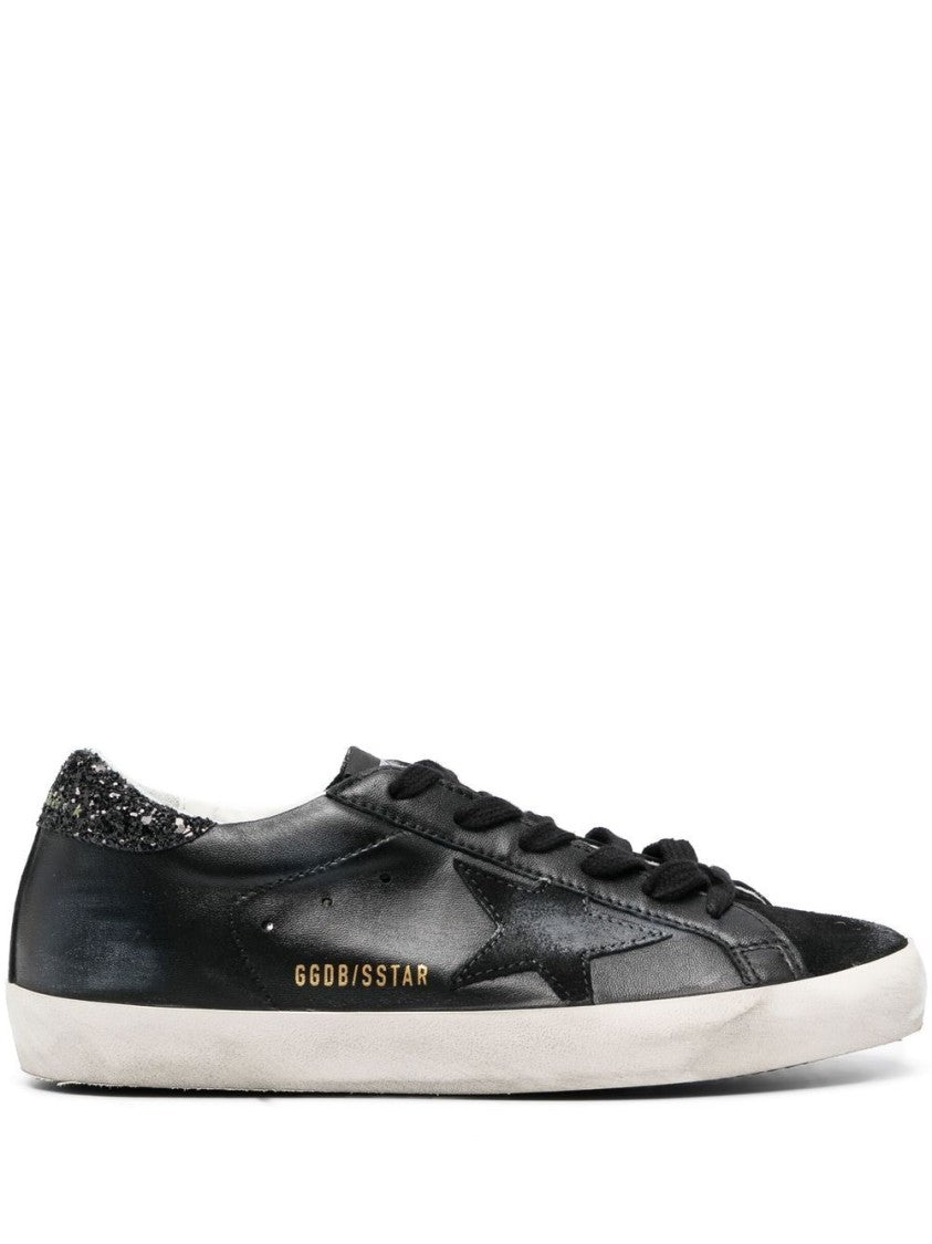 Golden Goose Black Glitter Heel Vintage Low-Top Sneakers