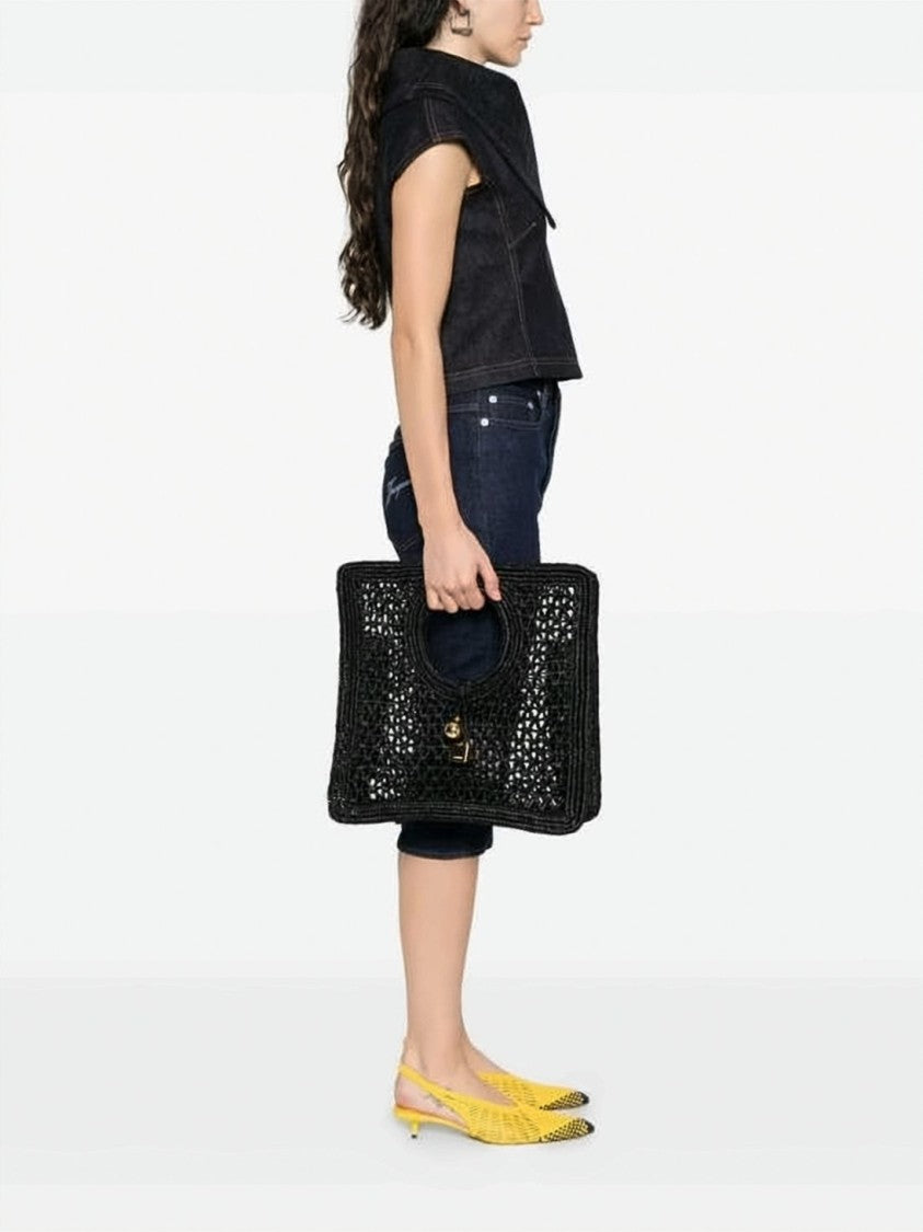 Jacquemus Intricately Woven Raffia Tote Bag With Gold-Tone Charms