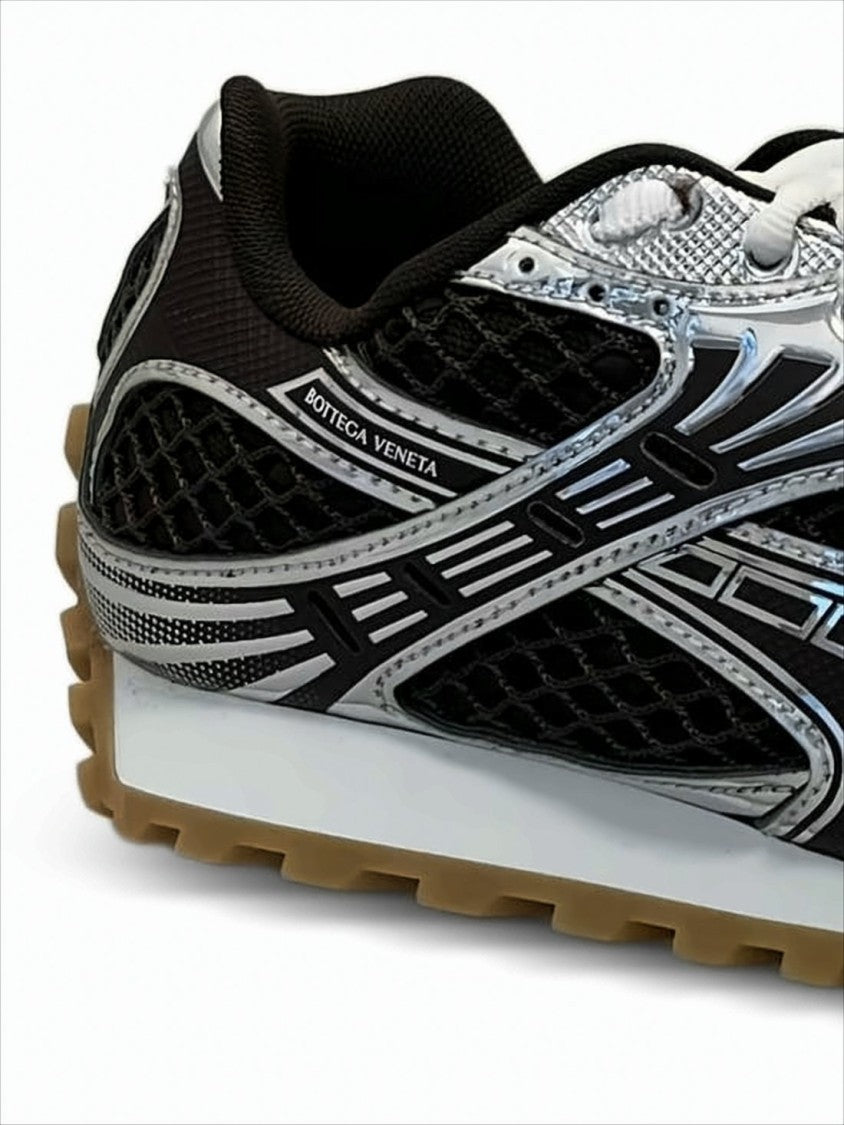 Bottega Veneta Dynamic Black Mesh Sneakers With Silver Overlays