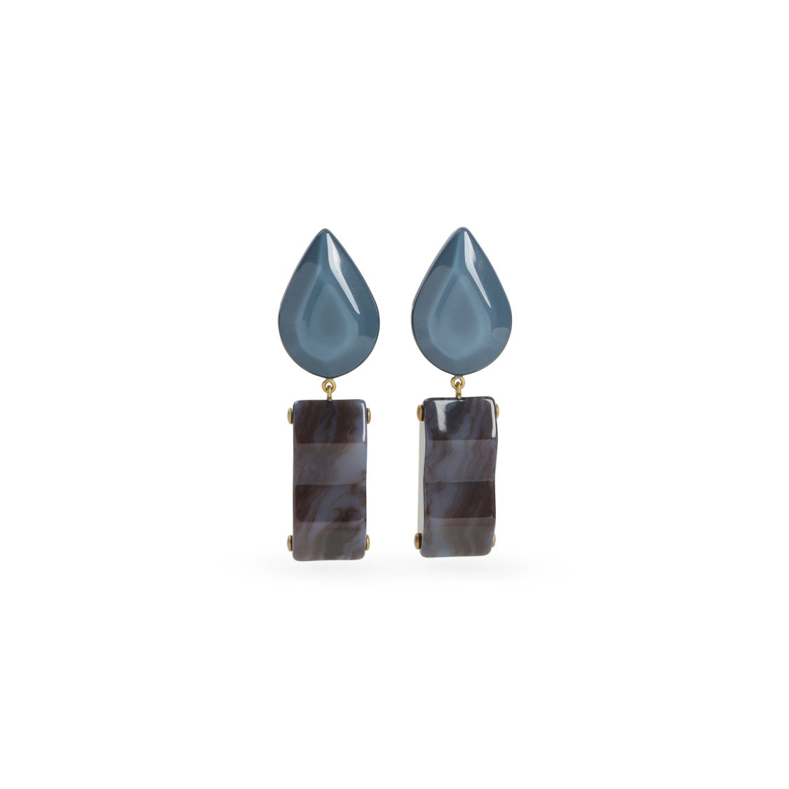 Giorgio Armani Teardrop Grey Earrings With Marbled Pendant